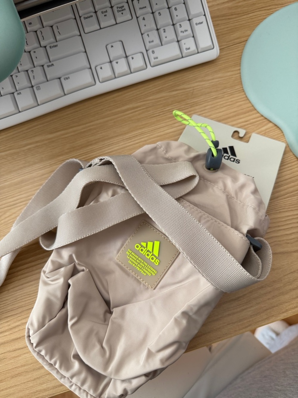 adidas Beige Crossbody with Neon Yellow Logo
